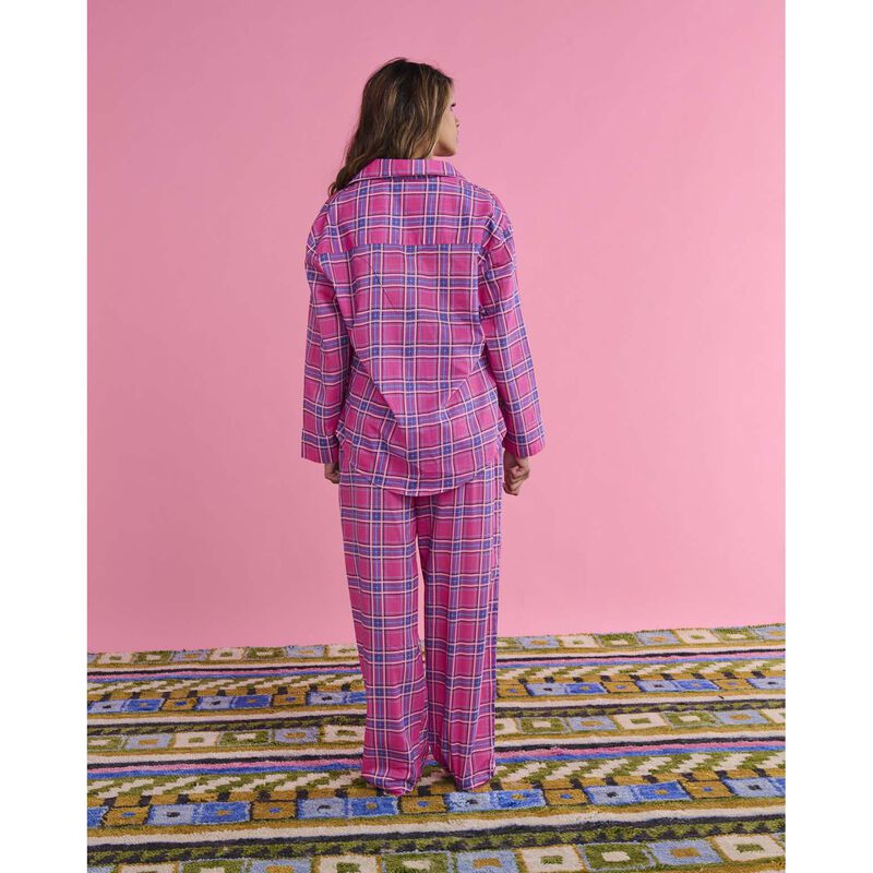 Kip&Co Pinky Tartan Organic Cotton Long Sleeve Shirt & Pant Pyjama Set image number 1